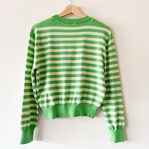 Zara Green and White Striped Cardigan Sweater Size Medium - Picture 8 of 10